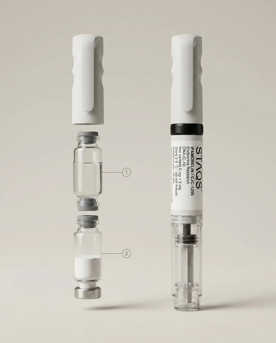 Ipamorelin / CJC-1295 research reagent: dual-chamber reconstitution set specimen